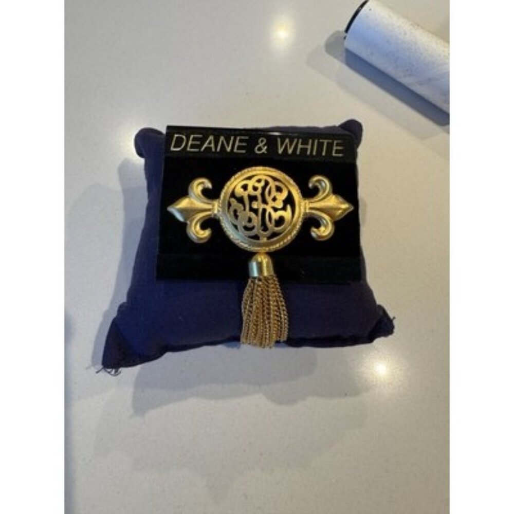 Vintage Brooch Pin Chain Gold Tassel Elegant Design Deane&White